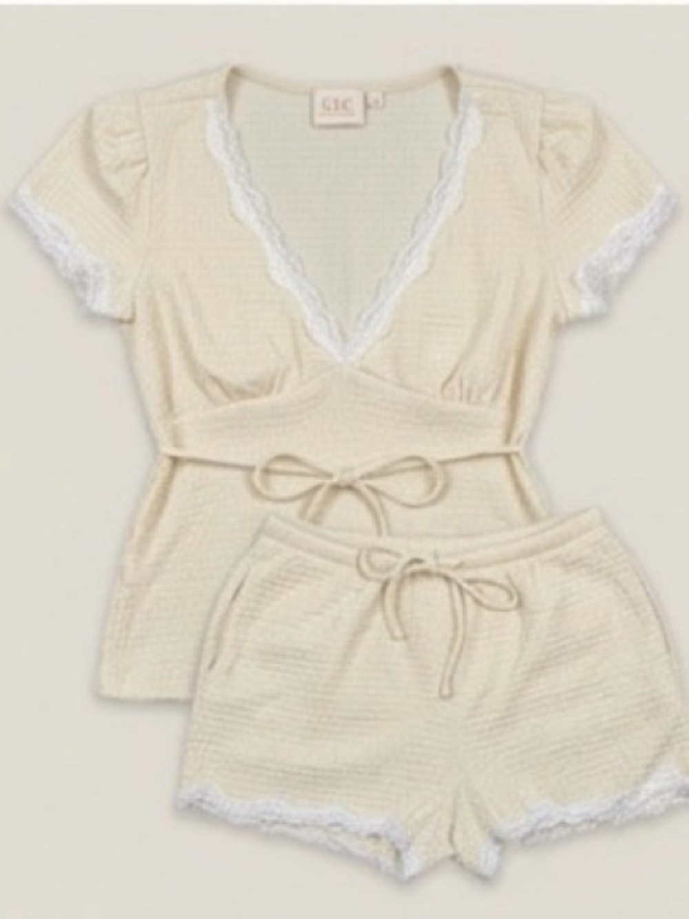 Butter Yellow Cream Lace-Trim Short Pajama Set - Women's Intimates